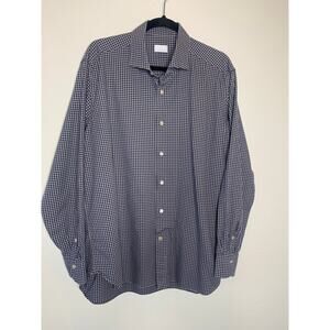 Mastai Ferretti Blue Gray Checked Button Up Shirt Sz XL